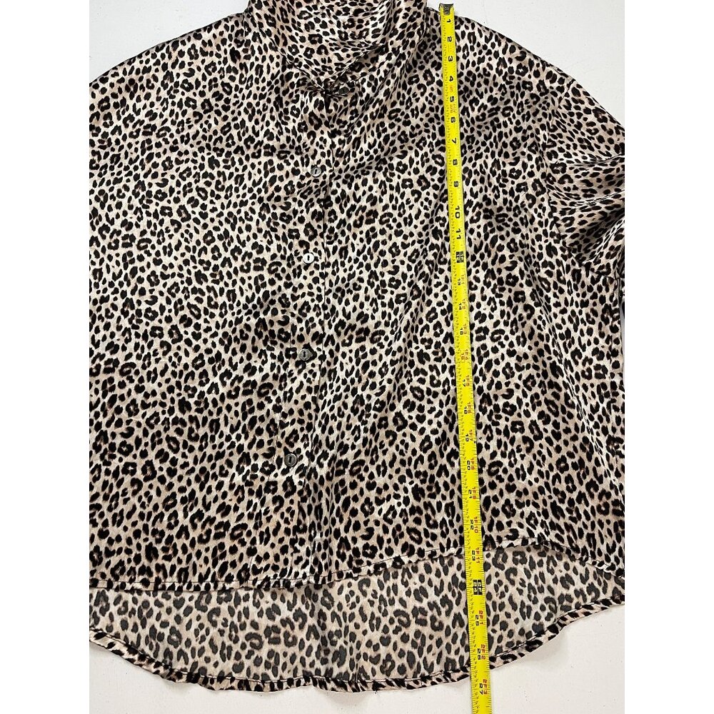 Joyspun Leopard Print Button-Up Satin Shirt L - Picture 10 of 11